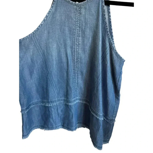 Cloth & Stone Blue Raw Hem Tencel Sleeveless Chambray Top Size XS - Picture 5 of 6